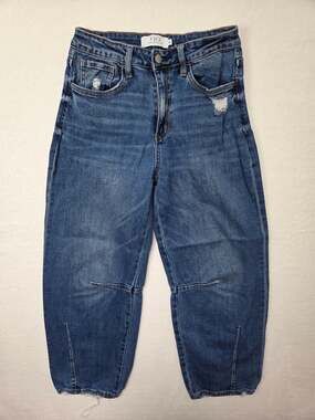 VICI Evangelina Distressed Barrel Jeans Blue Dark Wash Size 26